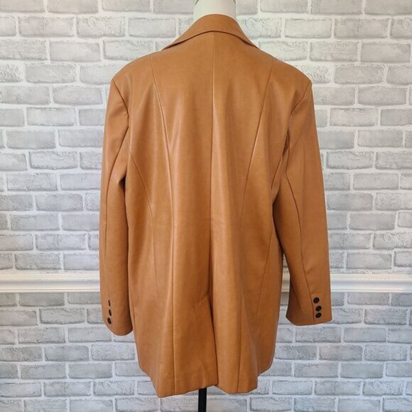 Avec Les Filles Camel Vegan Leather Darlene Oversized Blazer Jacket XL Classic - Picture 3 of 9